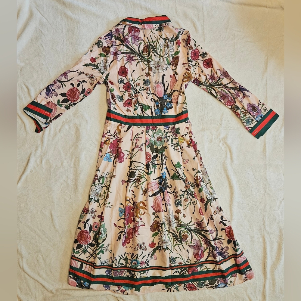 LAI MENG FIVE CATS Women's 3/4 Sleeve Floral Print Button Up A-line Flowy Dress - Picture 5 of 9